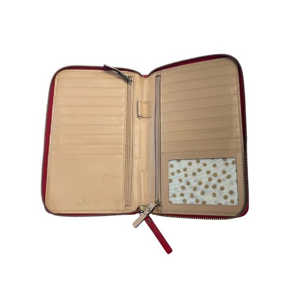 Kate Spade Grand Street Zip Around Travel Bifold Wallet Red Leather Organizer - Picture 4 of 6